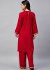 Red Readymade Velvet Kurta & Palazoo