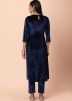 Blue Readymade Velvet Long Kurta & Pant