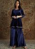 Blue Readymade Velvet Tunic & Palazoo