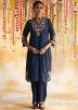 Blue Readymade Embroidered Pant Kurta Set