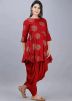 Red Printed Peplum Kurta & Dhoti