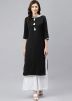 Black Laced Kurta With Palazzo in Rayon