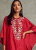 Red Embroidered Kaftan With Pant