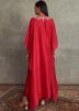 Red Embroidered Kaftan With Pant