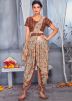 Beige Designer Sequinned Dhoti With Top In Net