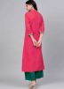 Pink Embroidered Front Slit Kurta & Palazzo