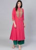 Pink Embroidered Front Slit Kurta & Palazzo