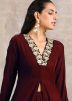 Maroon Embroidered Long Tunic & Pant In Velvet