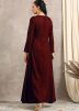 Maroon Embroidered Long Tunic & Pant In Velvet