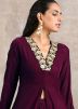 Purple Readymade Long Tunic & Pant In Velvet