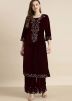 Maroon Embroidered Kurta & Palazzo In Velvet