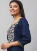 Blue Embroidered Reyon Kurta Set