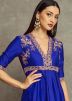 Blue Asymmetric Kurta Set In Art Silk