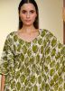 Green Cotton Printed Kaftan Kurti & Pant