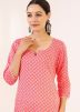 Pink Printed Cotton Kurta And Pant