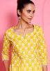 Yellow Cotton Pant & Kurta In Printed 