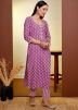 Purple Straight Cut Printed Pant Kurta