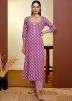 Purple Straight Cut Printed Pant Kurta