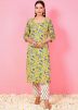 Yellow Readymade Pant & Kurta In Floral Print