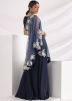 Navy Blue Embroidered One Shoulder Cape Pant Set