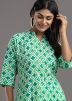 Green Cotton Kurta Set In Printed