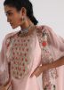 Pink Embroidered Kurta Set In Art Silk