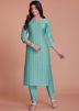 Green Readymade Woven Kurta Set