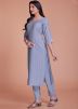 Grey Woven Kurta Set In Viscose