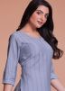 Grey Woven Kurta Set In Viscose