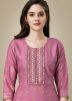 Readymade Pink Printed Rayon Kurta Set