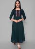 Green Embroidered Flared Kurta Set