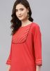 Readymade Red Laced Rayon Kurta Palazzo Set