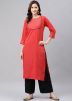 Readymade Red Laced Rayon Kurta Palazzo Set