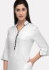 White Plain Kurta Set In Rayon