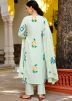 Green Floral Printed Pant Kurta Set In Cotton