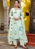 Green Floral Printed Pant Kurta Set In Cotton