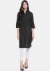 Black Buttoned Front Rayon Kurta Set