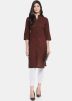 Brown Plain Front Buttoned Kurta Set