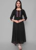 Black Embroidered Kurta Set In Rayon