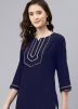 Navy Blue Laced Kurta Palazzo Set