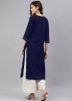 Navy Blue Laced Kurta Palazzo Set