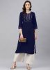 Navy Blue Laced Kurta Palazzo Set