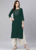 Green Readymade Laced Kurta Set