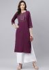 Readymade Purple Laced Kurta Palazzo Set