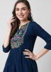 Blue Readymade Embroidered Rayon Kurta Set