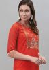 Red Embroidered Readymade Kurta Set