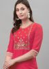 Pink Embroidered Kurta Set In Rayon