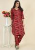 Red Readymade Viscose Printed Co-Ord Set