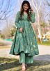 Green Readymade Digital Printed Anarkali Kurta In Cotton