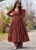 Maroon Readymade Digital Printed Cotton Anarkali Kurta